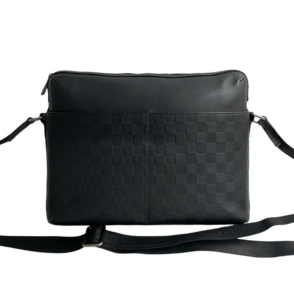 LOUIS VUITTON Shoulder Bag leather black Damier Anfini Calypso MM