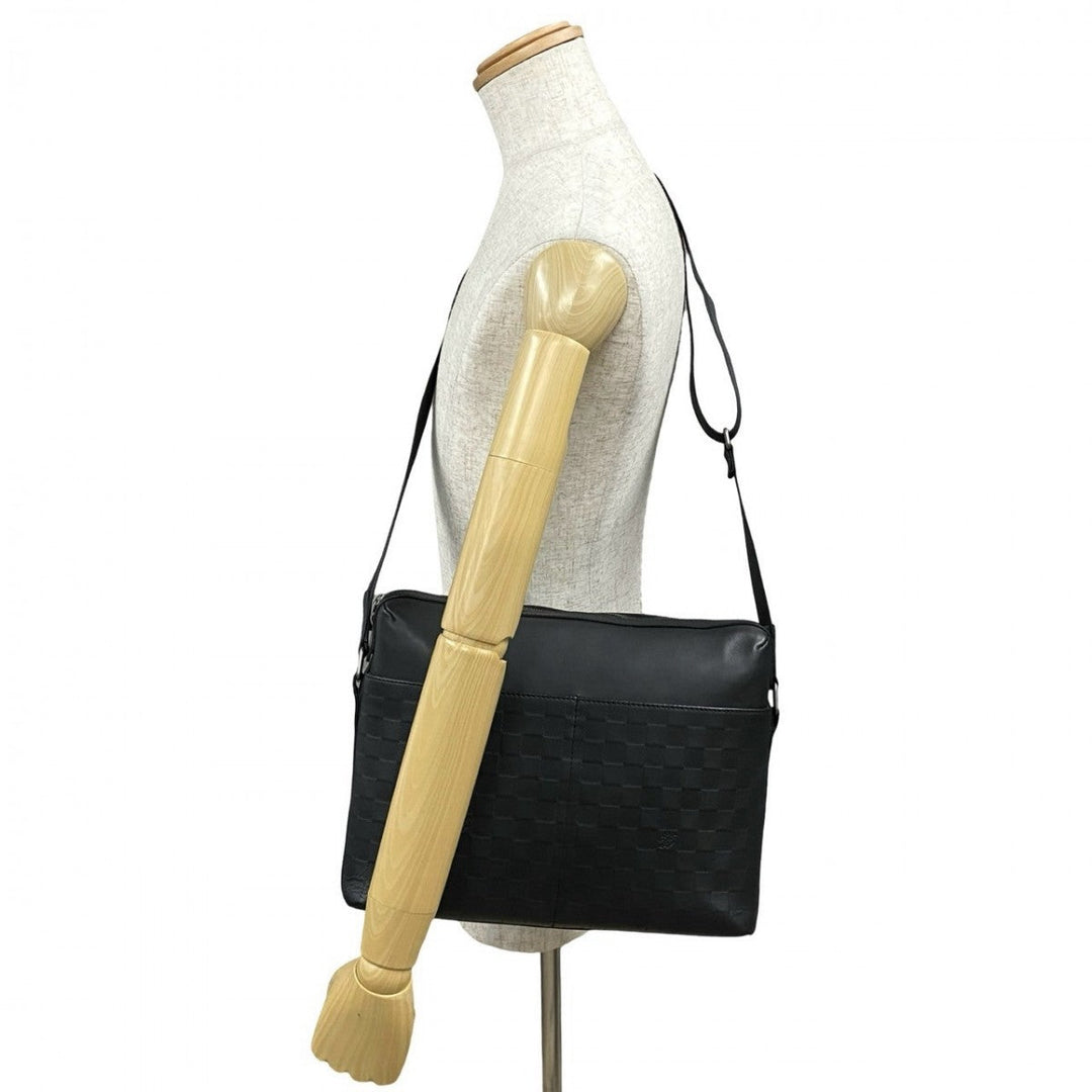 LOUIS VUITTON Shoulder Bag leather black Damier Anfini Calypso MM
