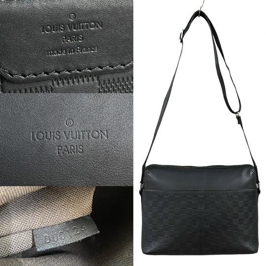LOUIS VUITTON Shoulder Bag leather black Damier Anfini Calypso MM