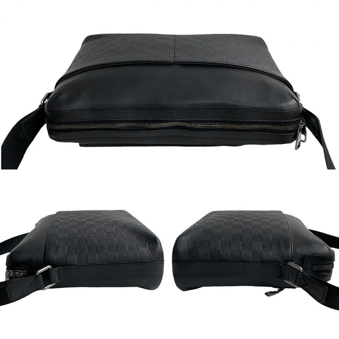 LOUIS VUITTON Shoulder Bag leather black Damier Anfini Calypso MM
