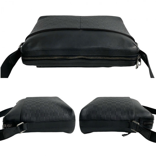 LOUIS VUITTON Shoulder Bag leather black Damier Anfini Calypso MM
