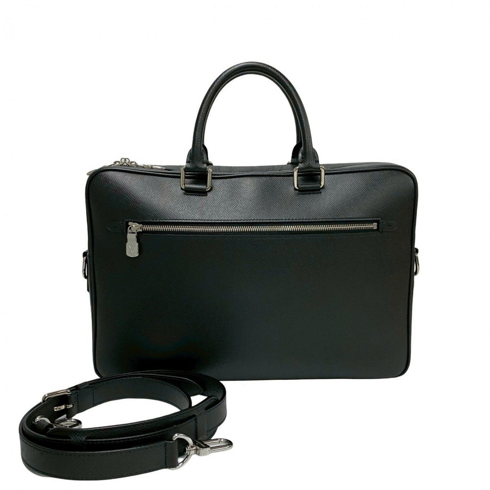 LOUIS VUITTON Shoulder Bag leather black Taiga Porto Documan-Voyage