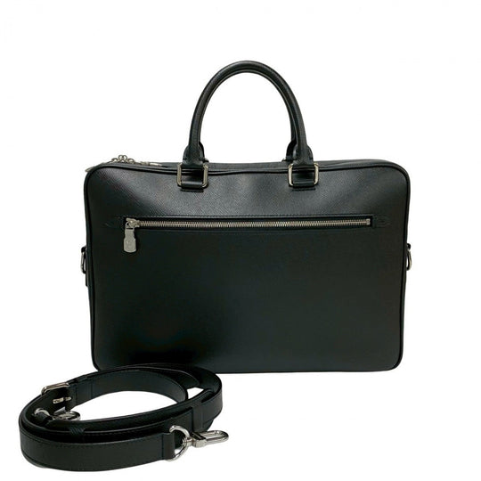 LOUIS VUITTON Shoulder Bag leather black Taiga Porto Documan-Voyage