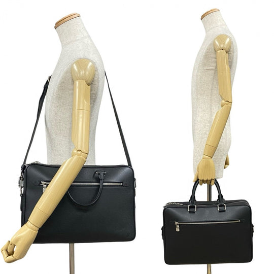 LOUIS VUITTON Shoulder Bag leather black Taiga Porto Documan-Voyage