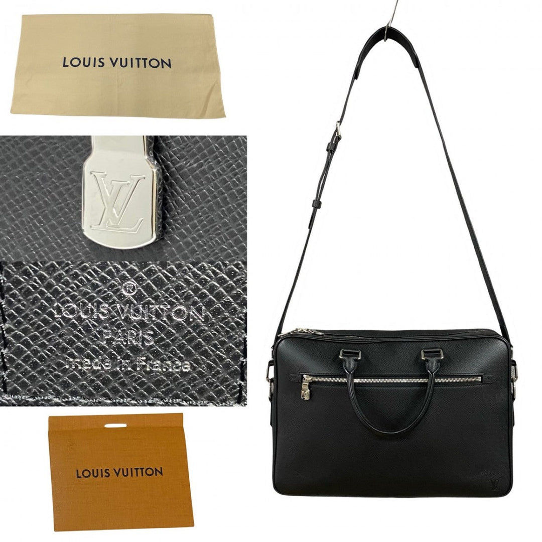 LOUIS VUITTON Shoulder Bag leather black Taiga Porto Documan-Voyage