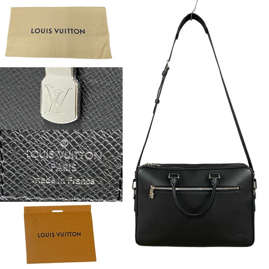 LOUIS VUITTON Shoulder Bag leather black Taiga Porto Documan-Voyage
