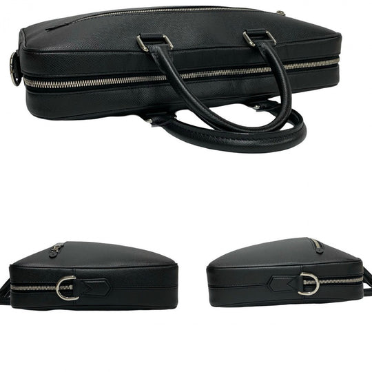 LOUIS VUITTON Shoulder Bag leather black Taiga Porto Documan-Voyage