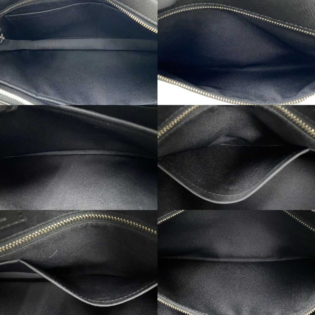 LOUIS VUITTON Shoulder Bag leather black Taiga Porto Documan-Voyage