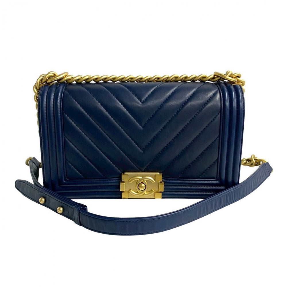 CHANEL Shoulder Bag lambskin Navy Boy chanel