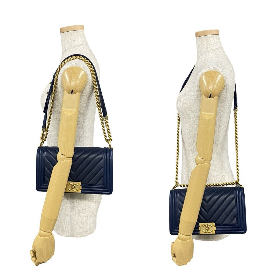 CHANEL Shoulder Bag lambskin Navy Boy chanel