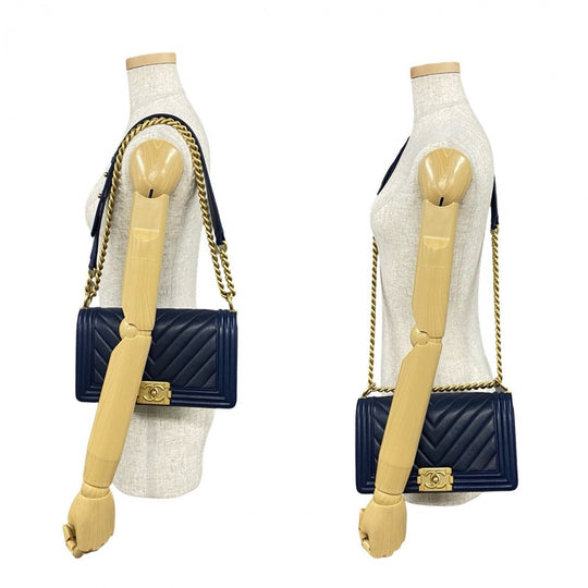 CHANEL Shoulder Bag lambskin Navy Boy chanel