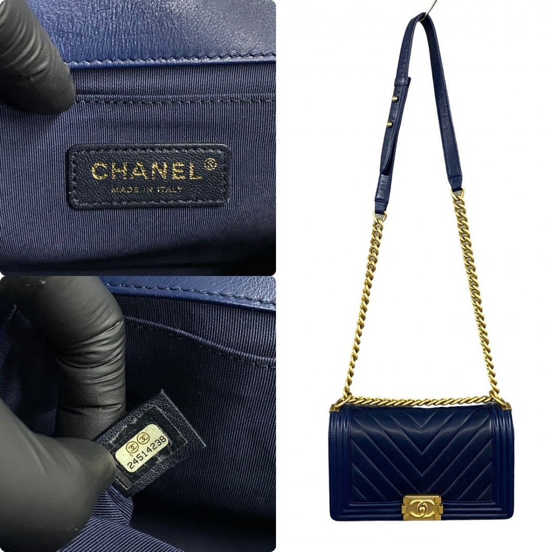 CHANEL Shoulder Bag lambskin Navy Boy chanel