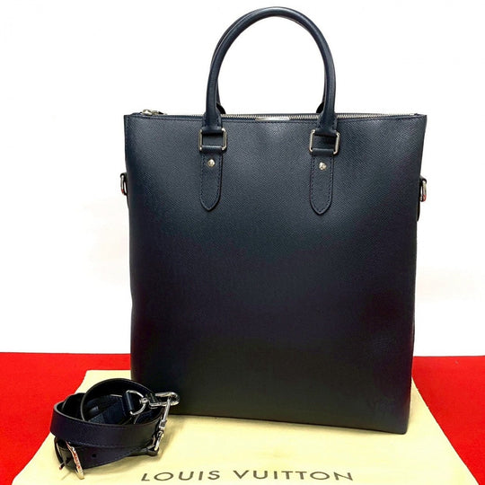 LOUIS VUITTON Shoulder Bag leather Navy Taiga Anton Tote