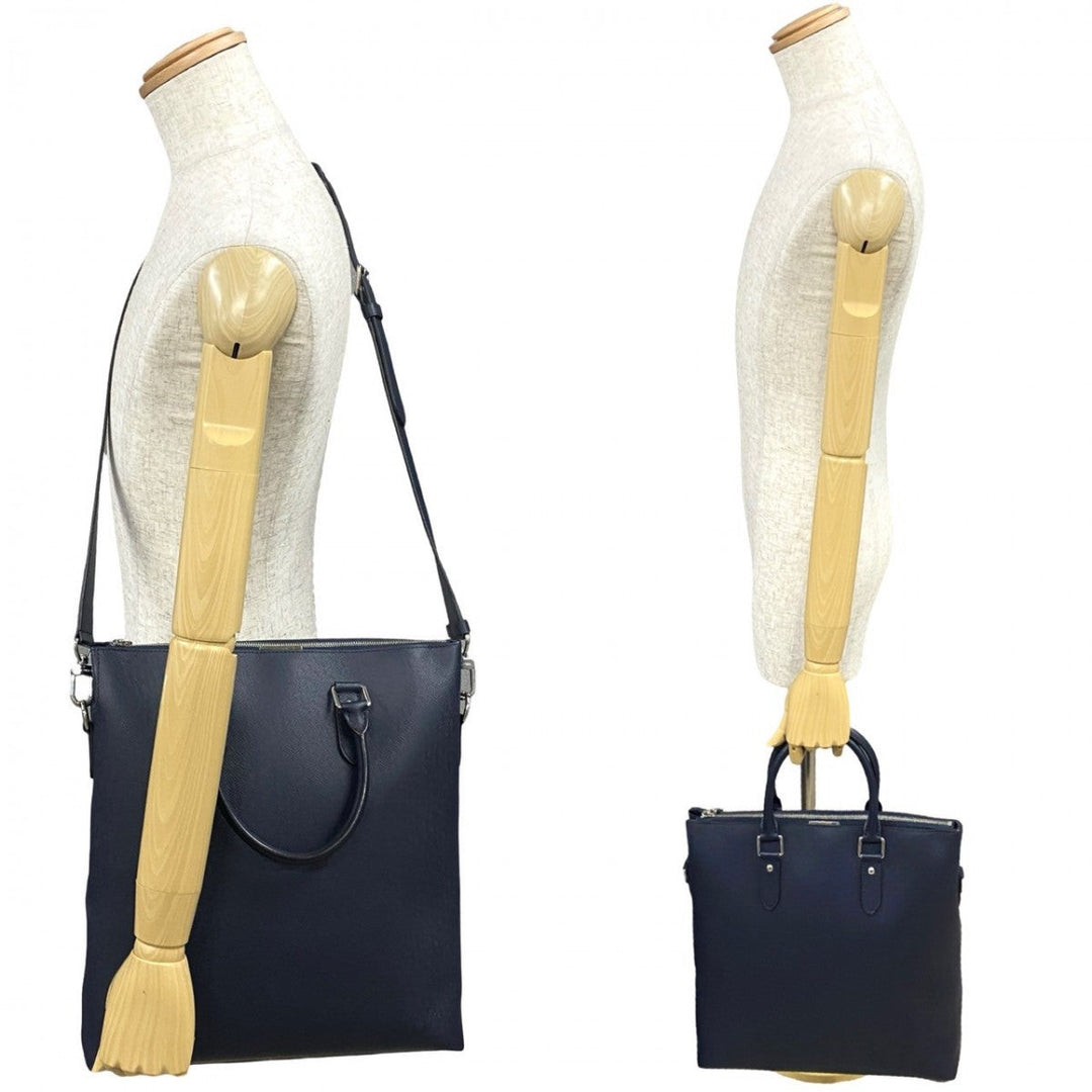 LOUIS VUITTON Shoulder Bag leather Navy Taiga Anton Tote