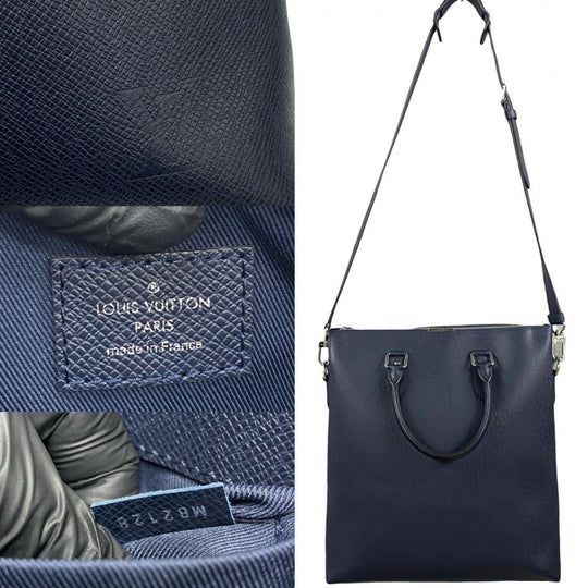 LOUIS VUITTON Shoulder Bag leather Navy Taiga Anton Tote