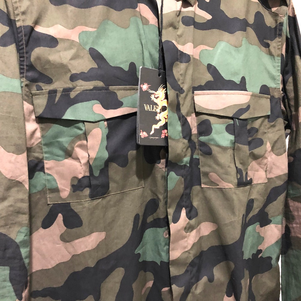 VALENTINO Long sleeve shirt cotton Khaki type Dragon embroidery camouflage tops mens 38 Used Authentic