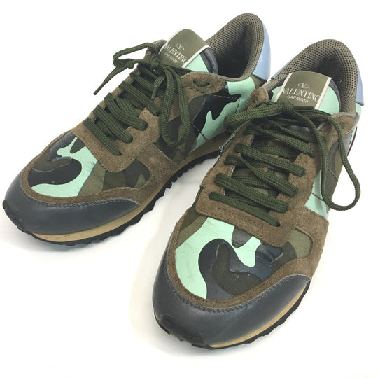 Valentino Garavani sneakers Suede, Leather green Camouflage studs Rock runner mens 42 Used Authentic