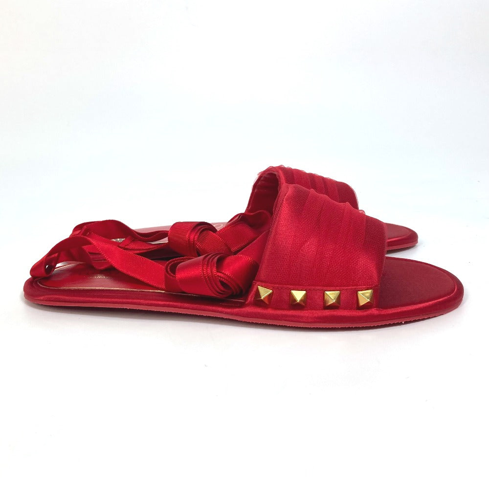 Valentino Sandals Silk, Leather Red Alcove set ribbon Lace Rockstuds S