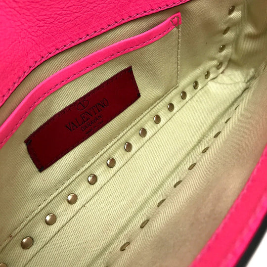 Valentino Garavani Clutch bag leather shocking pink Rock studs Women Used Authentic