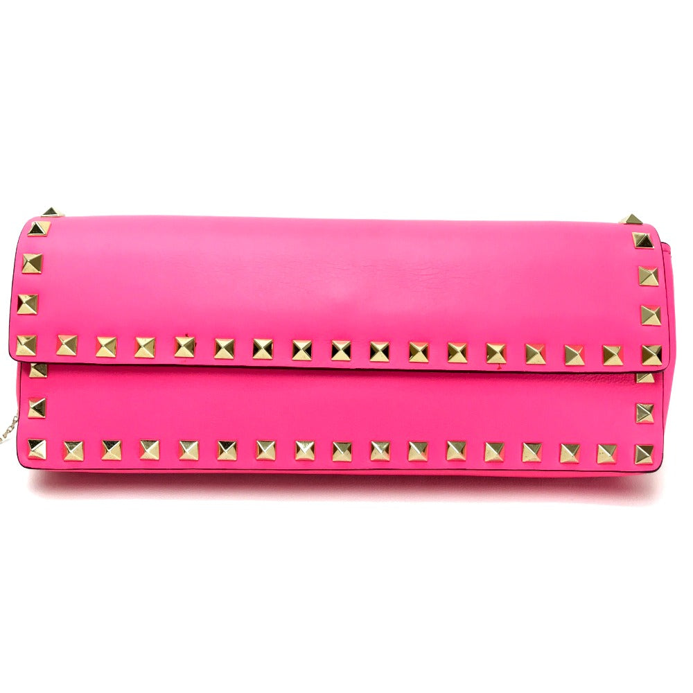 Valentino Garavani Clutch bag leather shocking pink Rock studs Women Used Authentic