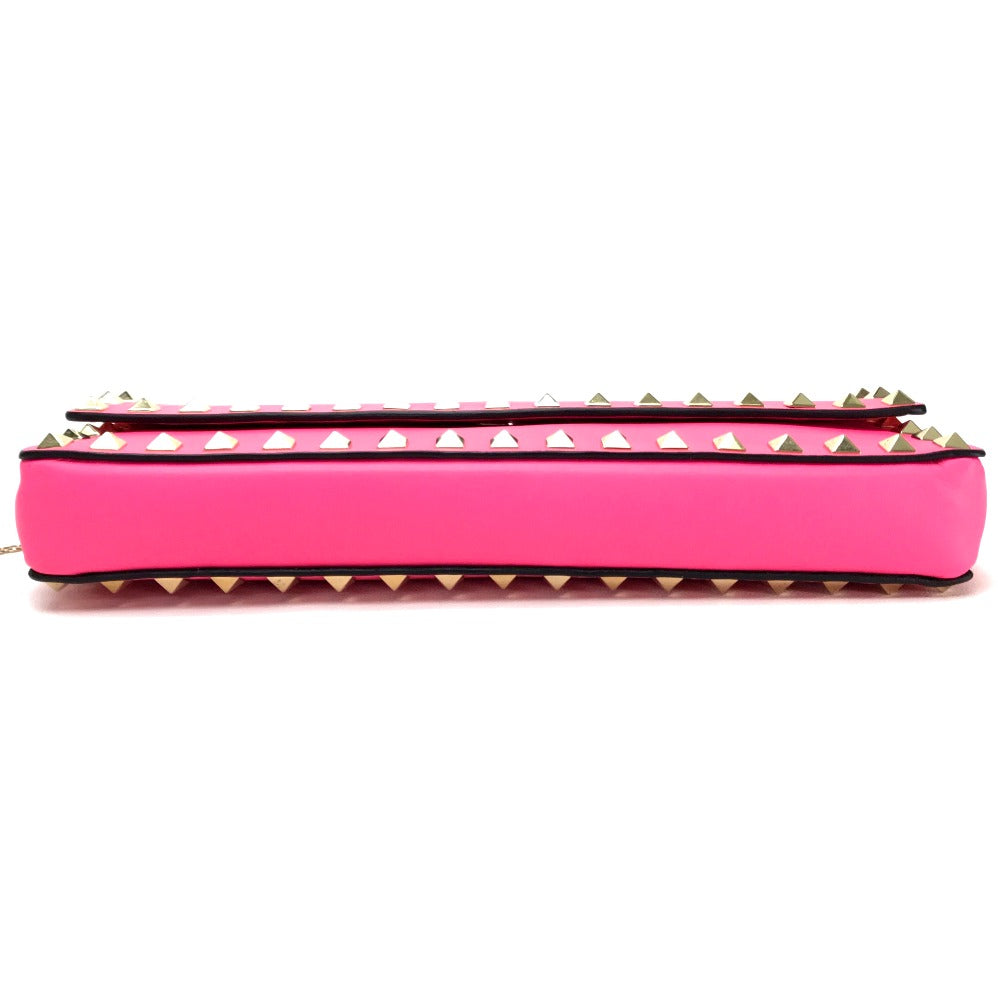 Valentino Garavani Clutch bag leather shocking pink Rock studs Women Used Authentic