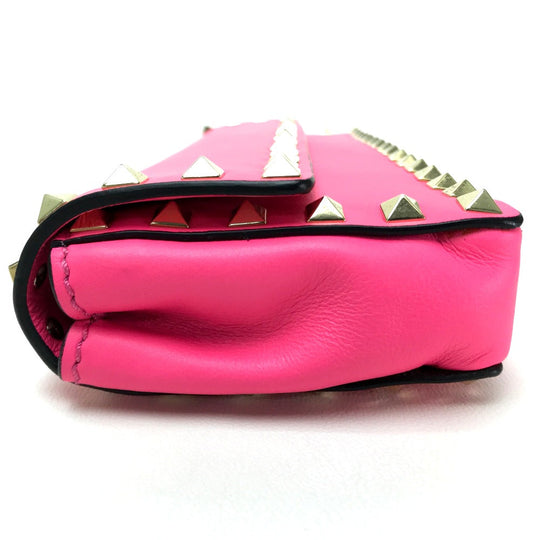 Valentino Garavani Clutch bag leather shocking pink Rock studs Women Used Authentic