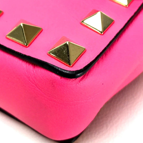 Valentino Garavani Clutch bag leather shocking pink Rock studs Women Used Authentic