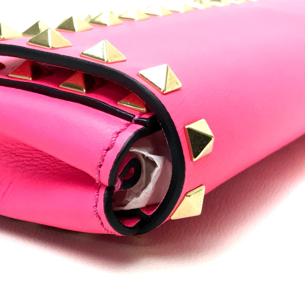 Valentino Garavani Clutch bag leather shocking pink Rock studs Women Used Authentic