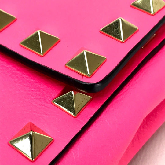 Valentino Garavani Clutch bag leather shocking pink Rock studs Women Used Authentic