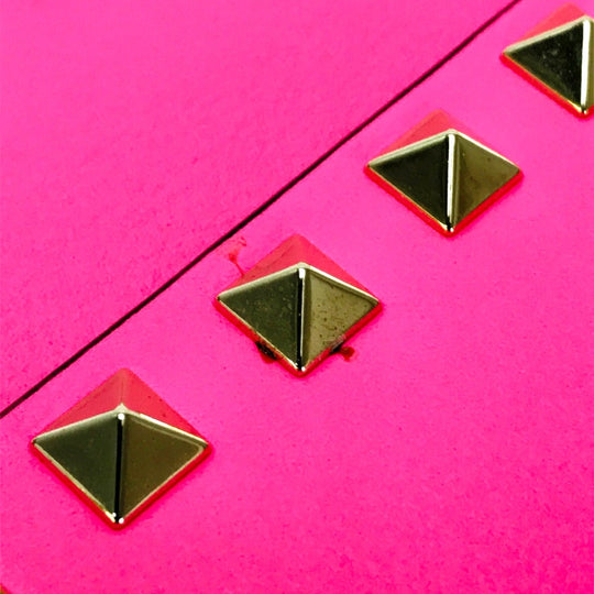 Valentino Garavani Clutch bag leather shocking pink Rock studs Women Used Authentic