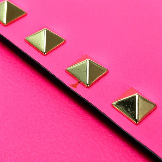 Valentino Garavani Clutch bag leather shocking pink Rock studs Women Used Authentic