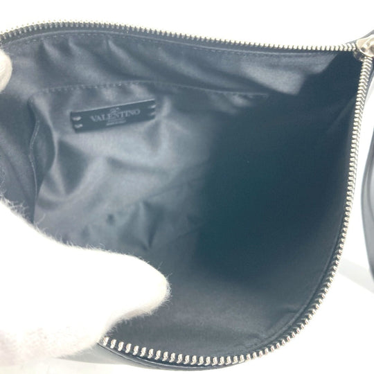 VALENTINO Clutch bag leather black bag pouch logo mens Used Authentic
