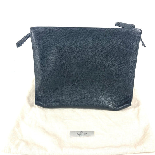 VALENTINO Clutch bag leather black Studs mens Used Authentic