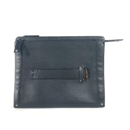 VALENTINO Clutch bag leather black Studs mens Used Authentic