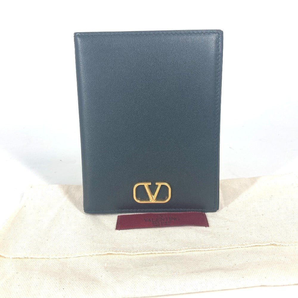 Valentino Garavani passport case leather black V logo unisex(Unisex) Used Authentic