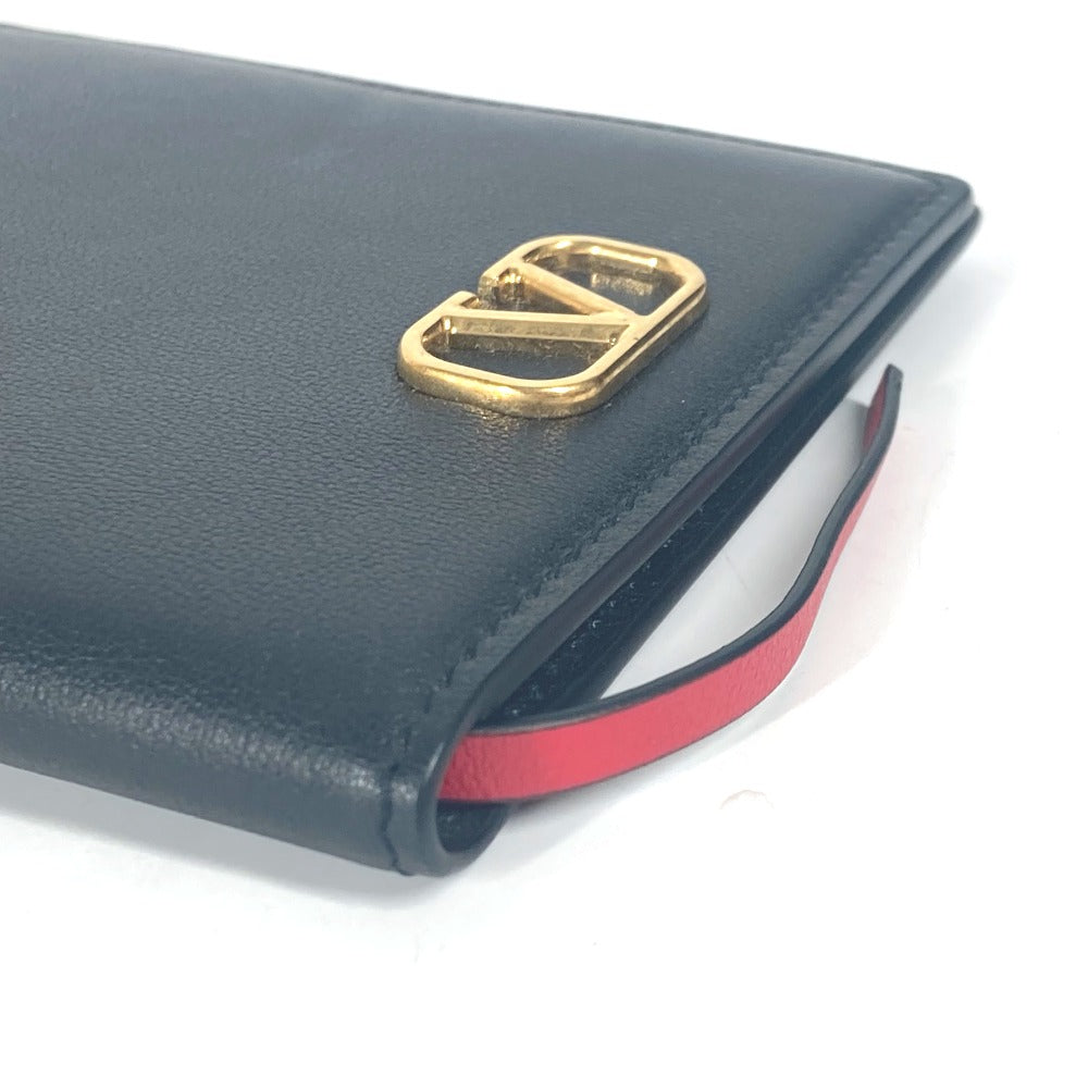 Valentino Garavani passport case leather black V logo unisex(Unisex) Used Authentic