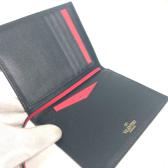 Valentino Garavani passport case leather black V logo unisex(Unisex) Used Authentic