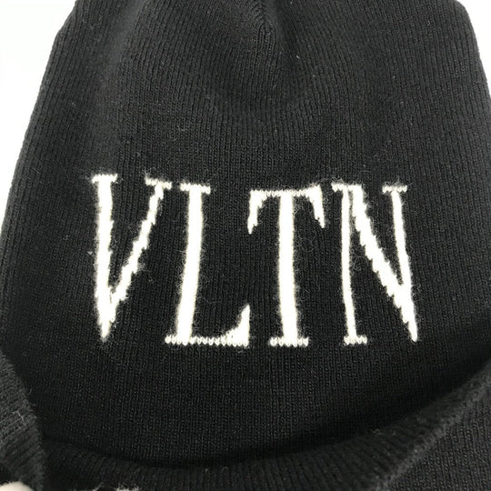 VALENTINO Knit hat Wool, Silk black VLTN logo mens Used Authentic