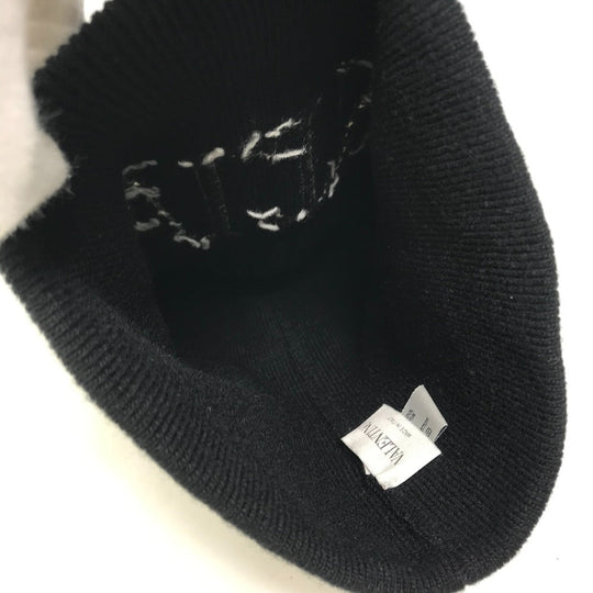 VALENTINO Knit hat Wool, Silk black VLTN logo mens Used Authentic