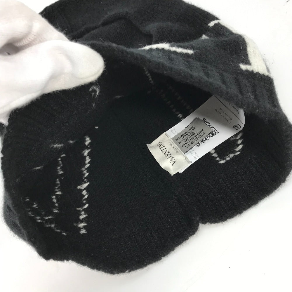 VALENTINO Knit hat Wool / cashmere black VLTN logo Balaclava mens Used Authentic