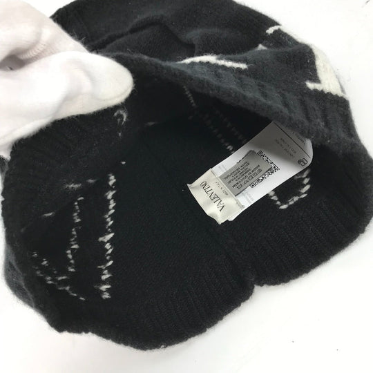 VALENTINO Knit hat Wool / cashmere black VLTN logo Balaclava mens Used Authentic