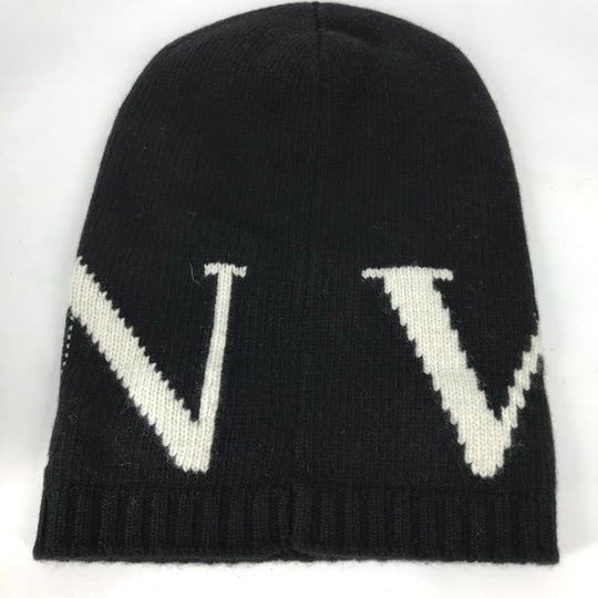 VALENTINO Knit hat Wool / cashmere black VLTN logo Balaclava mens Used Authentic