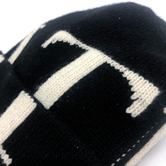 VALENTINO Knit hat wool black logo mens Used Authentic