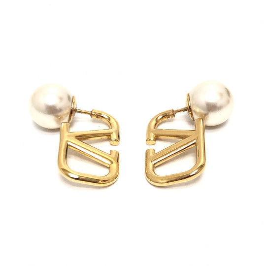 VALENTINO Pierce 5W2J0H22DHC Gold Plated gold V logo pearl Women Used Authentic