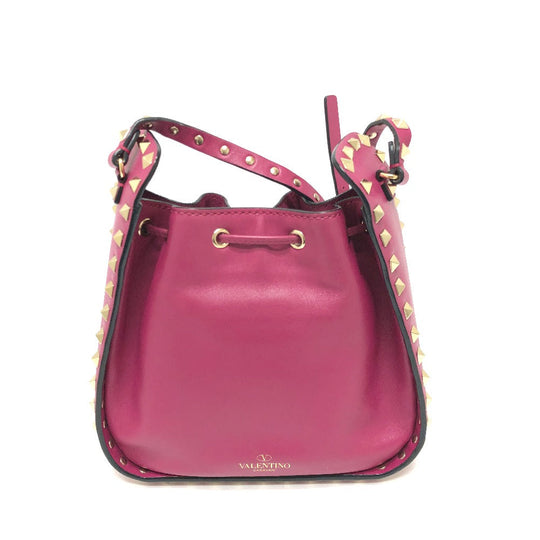 Valentino Shoulder Bag leather purple Rock studs Women Used Authentic