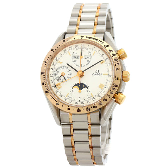 OMEGA Watches Mechanical Automatic 3336.20 Stainless Steel gold Speedmaster Triple Calendar Moonphase white dial