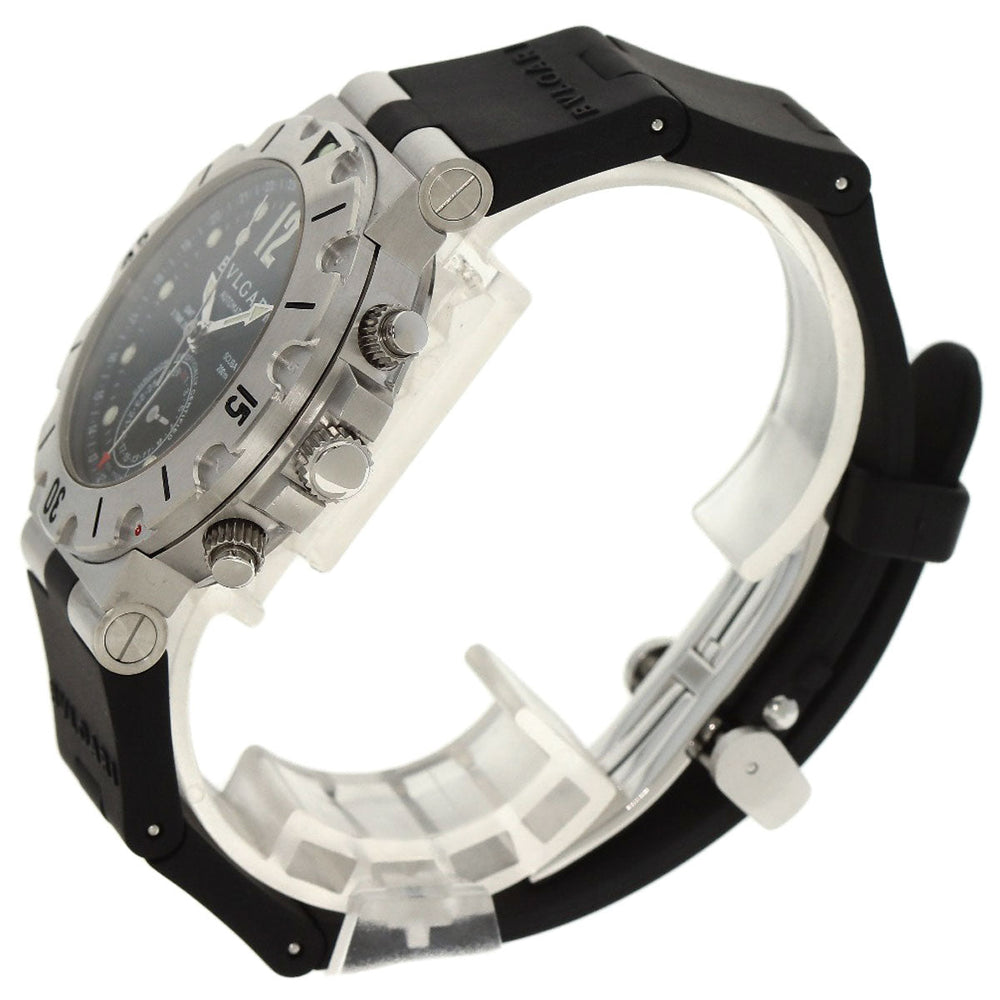 BVLGARI Watches Mechanical Automatic SD38SGMT Stainless Steel, Rubber Silver Diagono Scuba GMT black dial mens Used Authentic