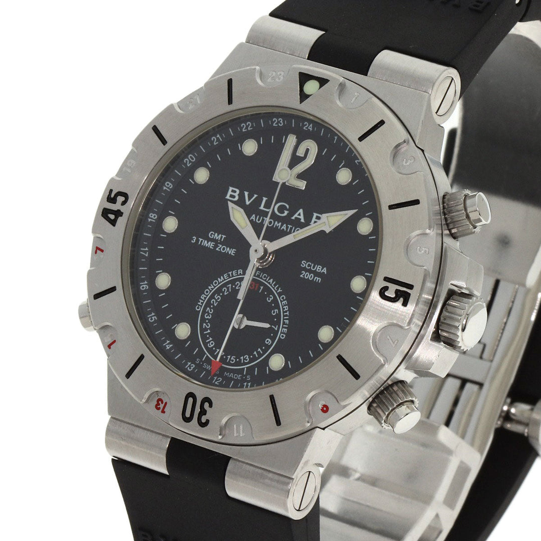 BVLGARI Watches Mechanical Automatic SD38SGMT Stainless Steel, Rubber Silver Diagono Scuba GMT black dial mens Used Authentic
