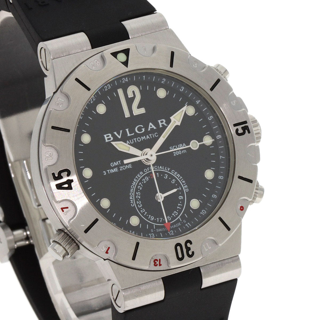 BVLGARI Watches Mechanical Automatic SD38SGMT Stainless Steel, Rubber Silver Diagono Scuba GMT black dial mens Used Authentic