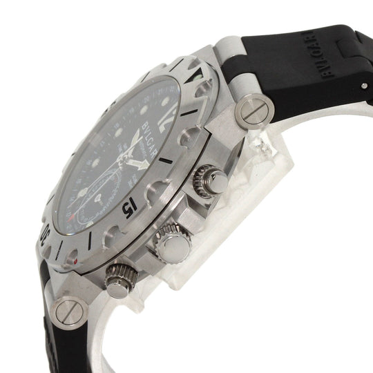 BVLGARI Watches Mechanical Automatic SD38SGMT Stainless Steel, Rubber Silver Diagono Scuba GMT black dial mens Used Authentic